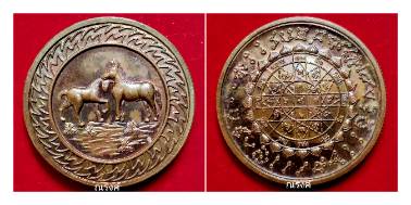 เหรียญนักษัตร ปีมะเมีย(ม้า) หลังพลังจักรวาล รุ่นสองแผ่นดิน ปี2548