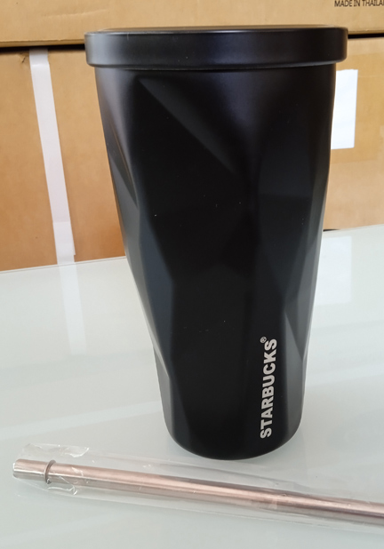 แก้ว STARBUCK สีดำ สวยๆ ของใหม่ มีหลอดสแตนเลสในชุด