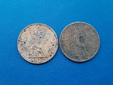 เหรียญ หนึ่งอัฐ ร.5-พระสยามเทวาธิราช ปี 114+121 รวม 2 เหรียญ แถมเหรียญอัฐ 1 เหรียญ