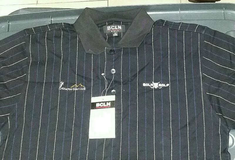 เสื้อยืดโปโล BCLN GOLF Size : M ทรงเรกูล่าร์ฟิต สีดำ ลายเส้นตัดสีขาว ของแท้