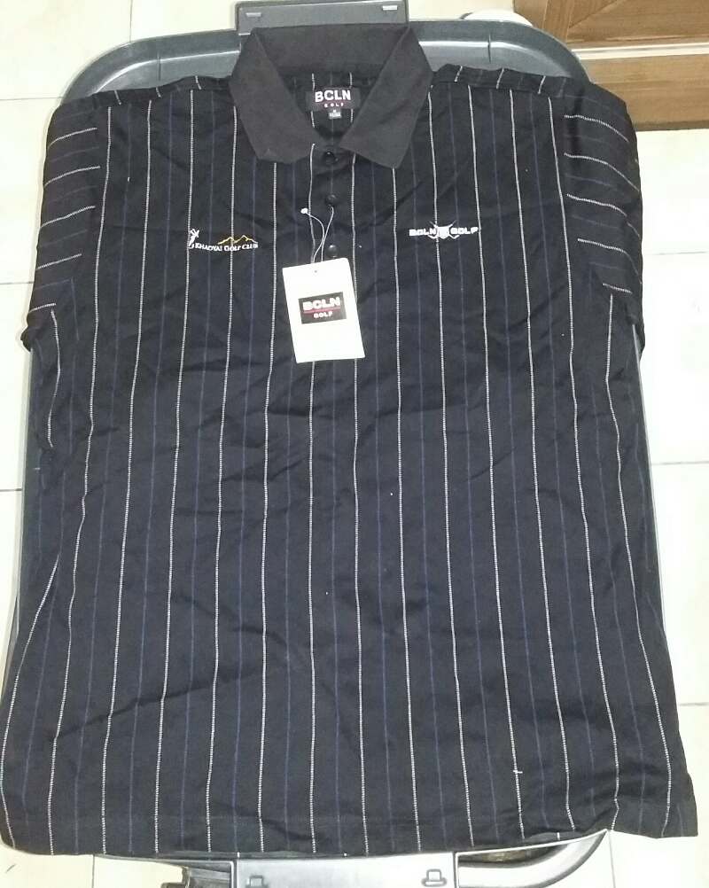 เสื้อยืดโปโล BCLN GOLF Size : M ทรงเรกูล่าร์ฟิต สีดำ ลายเส้นตัดสีขาว ของแท้