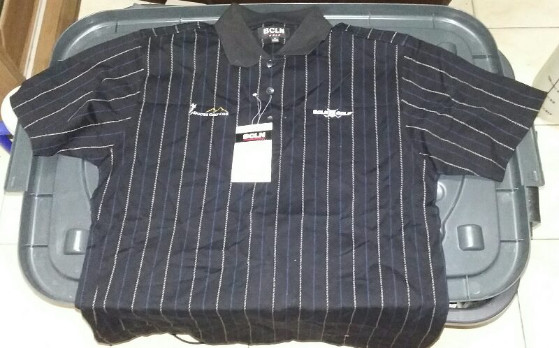 เสื้อยืดโปโล BCLN GOLF Size : M ทรงเรกูล่าร์ฟิต สีดำ ลายเส้นตัดสีขาว ของแท้