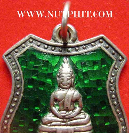 พระพุทธโสธร เนื้อเงินลงยาสีเขียว พ.ศ.๒๔๙๗+บัตรรับรองพระแท้*270
