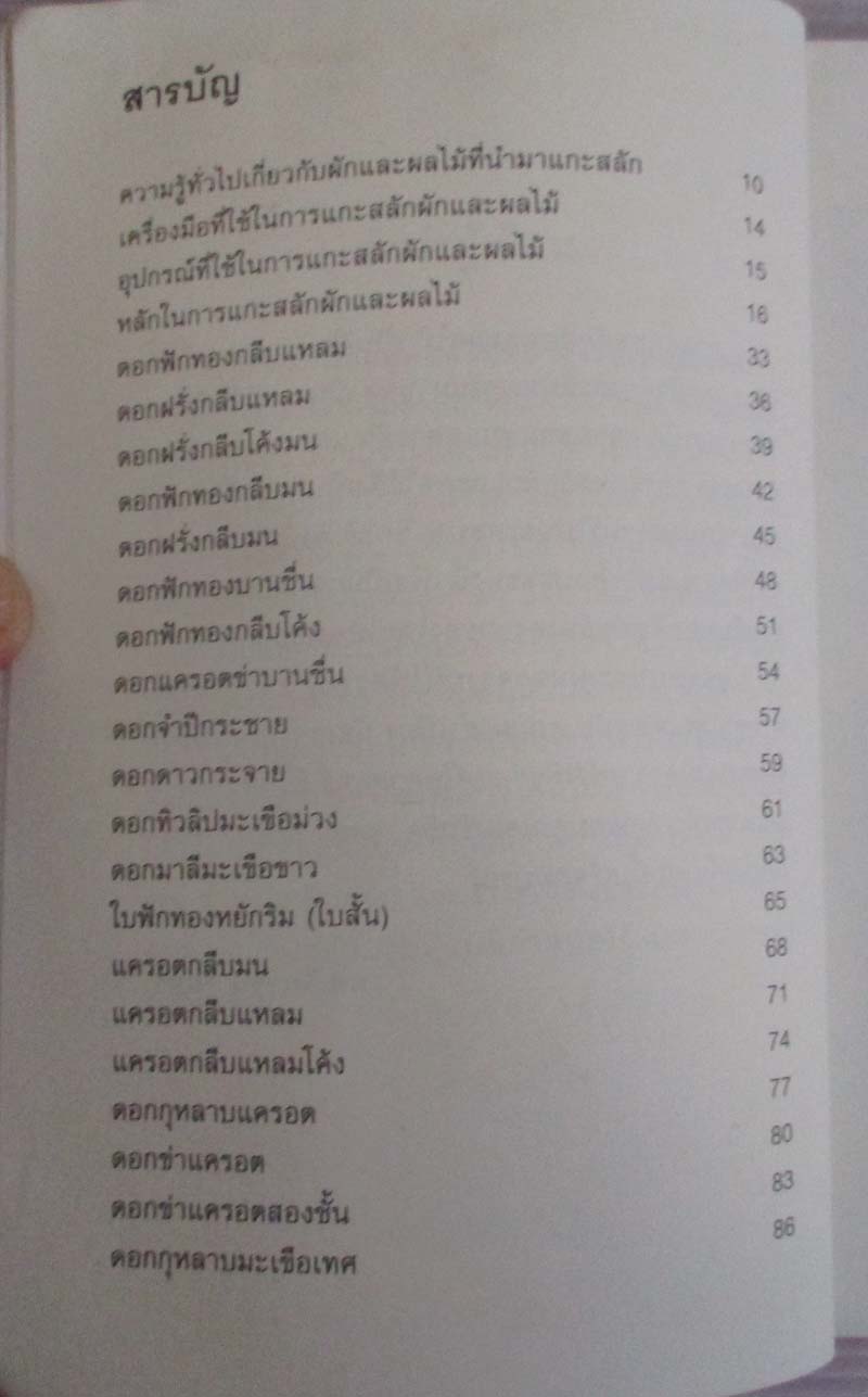  	 หนังสือ แกะสลักผักและผลไม้อย่างง่าย