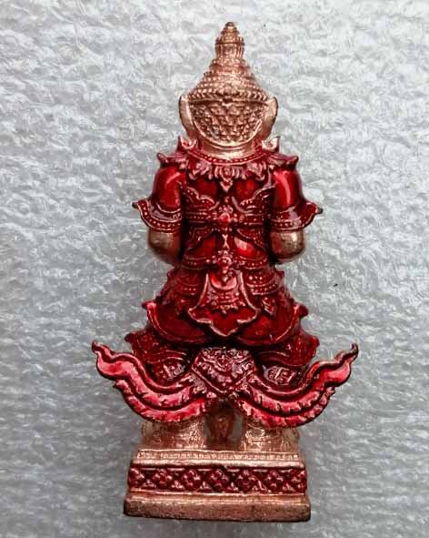 ท้าวเวสสุวรรณ หลวงพ่อทอง วัดบ้านไร่ จ.นครราชสีมา รุ่น "ยกฐานะ ทองนำโชค" ปี 2564 เนื้อทองแดงลงยาแดง