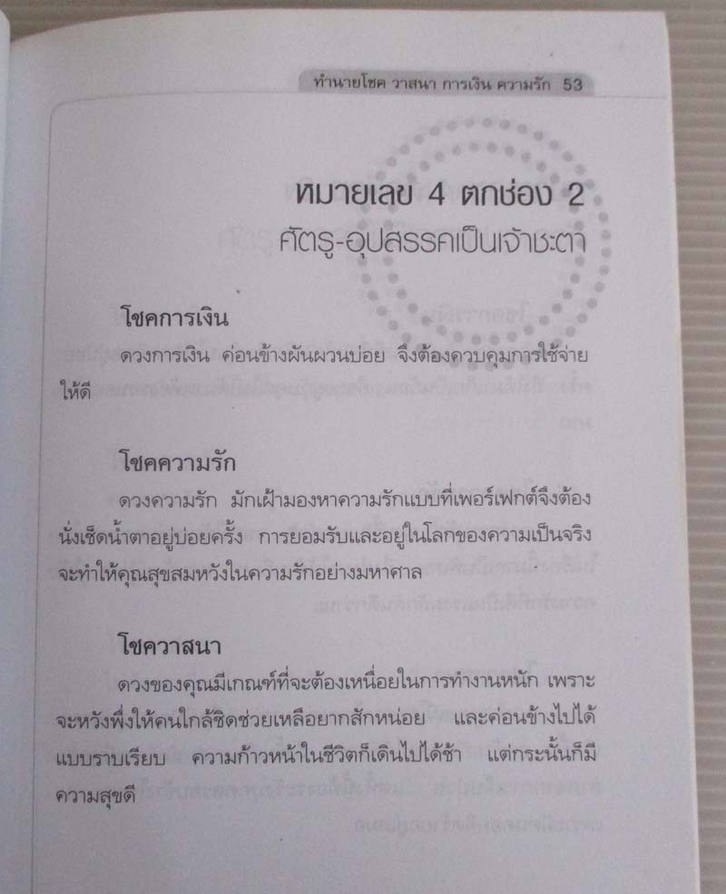  	 หนังสือทำนายโชค วาสนา การเงิน ความรัก