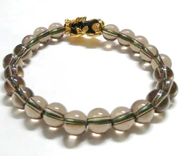 สร้อยข้อมือหินแท้ "สโมคกี้ควอตซ์ (Smoky Quartz)" หินแห่งอำนาจ 8 มม.+ปี่เซียะเปลี่ยนสี #184