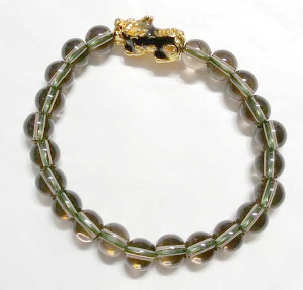 สร้อยข้อมือหินแท้ "สโมคกี้ควอตซ์ (Smoky Quartz)" หินแห่งอำนาจ 8 มม.+ปี่เซียะเปลี่ยนสี #184
