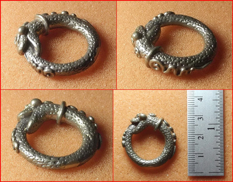 แหวนงูกินหาง บ่วงนาคราช หลวงพ่อรัช วัดกะเปา (วัดโกศาวาส) จ.สุราษฎร์ธานี ปี 2537 เนื้อสัมฤทธิ์แก่เงิน