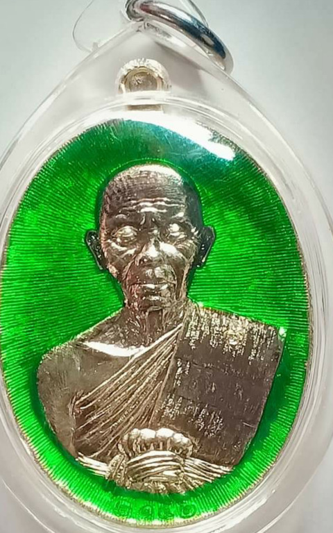 หลวงพ่อคูณ"ปาฏิหารย์EOD"เนื้อทองฝาบาตรลงยาสีเขียวหน้ากากเงิน