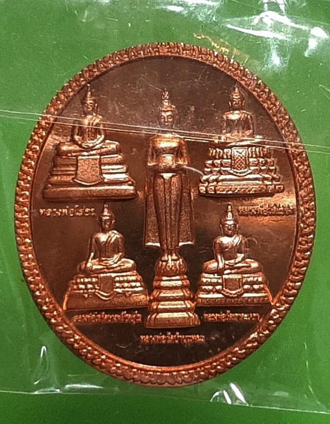 เหรียญพระพุทธปัญจภาคีวารีปาฏิหาริย์ วัดไร่ขิง ปี 2553 เนื้อทองแดงนอกขัดเงา