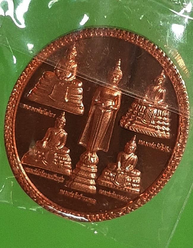 เหรียญพระพุทธปัญจภาคีวารีปาฏิหาริย์ วัดไร่ขิง ปี 2553 เนื้อทองแดงนอกขัดเงา