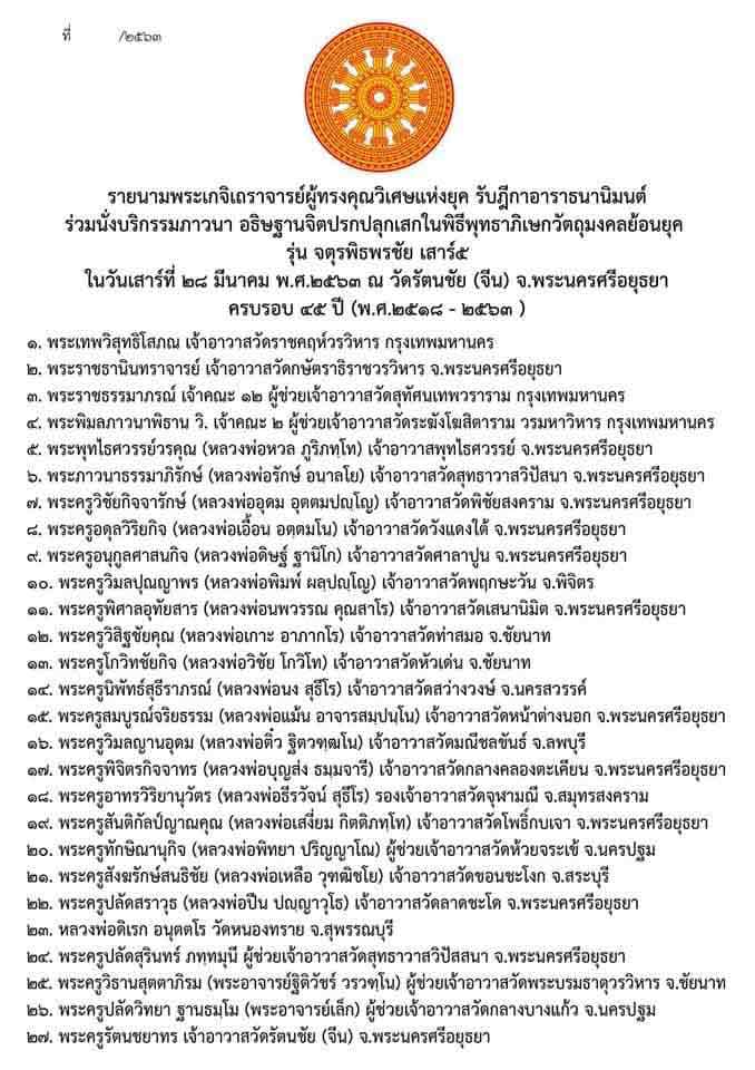 รูปถ่ายหลวงพ่อกวยหลังตะวันปิดทอง วัดโฆสิตาราม พิธีจตุรพิธพรชัย วัดรัตนชัย ปี 63