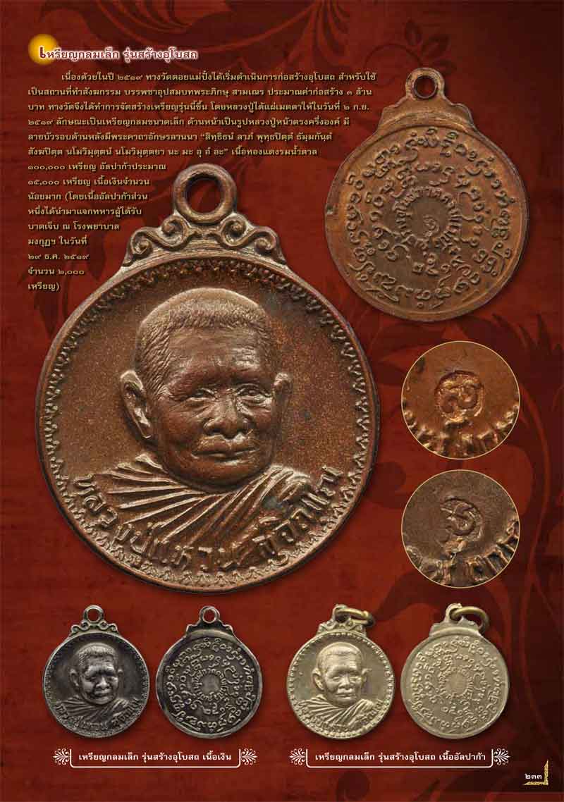 เหรียญกลมเล็กเนื้ออัลปาก้า รุ่น สร้างอุโบสถ หลวงปู่แหวน สุจิณฺโณ วัดดอยแม่ปั๋ง พศ.2519