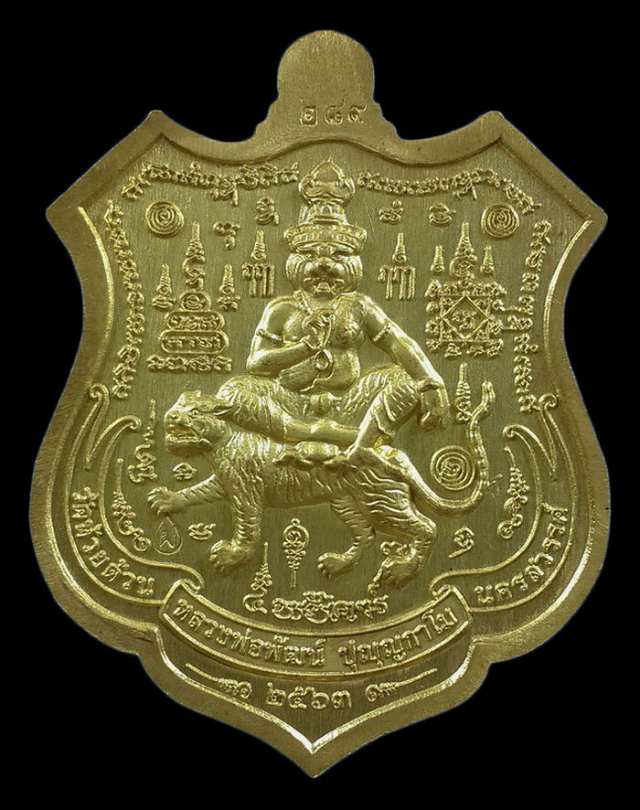 เหรียญหลวงพ่อพัฒน์ วัดห้วยด้วน รุ่น5พยัคฆ์มหาเศรษฐี ปี63 เนื้อทองระฆัง ลงยาสีแดง 