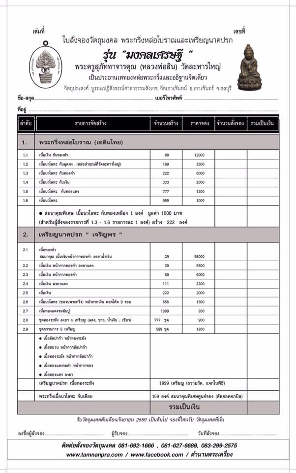 พระกริ่งหล่อโบราญเนื้อนวโลหะ รุ่น มงคลเศรษฐี หลวงพ่อสิน ภัททาจาโร วัดละหารใหญ่ พศ.2559 หมายเลข 16