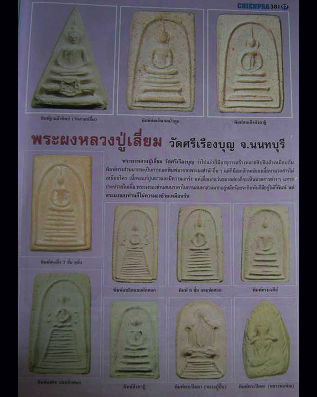 1.ปิดตาหลวงปู่เลี่ยม วัดศรีเรืองบุญ จ.นนทบุรี (ล้อพิมพ์ปิดตาหลวงพ่อพิณ วัดบางหัวเสือ) สร้างราวปี พ.ศ