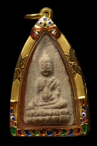 พระพุทธโธน้อย พิมพ์กลาง เนื้อผง บล็อคบาตรน้ำมนต์กลม คุณแม่บุญเรือน วัดอาวุธฯ ปี2494 เลี่ยมทองลงยา สว