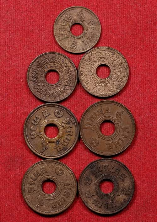 เหรียญสตางค์รู เนื้อทองแดง พร้อมกัน7เหรียญ