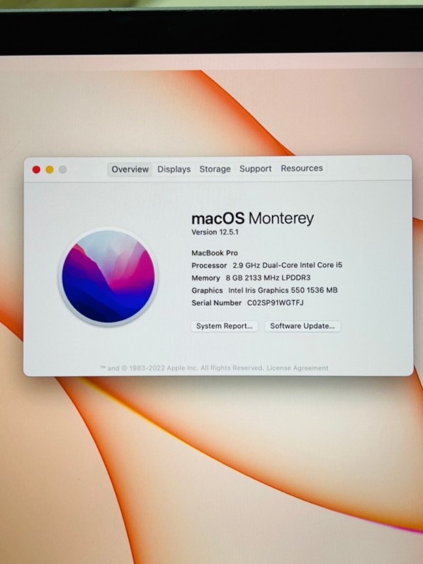 MacBook Pro13นิ้วปี2016,Core i5 2.9 GHz. SSD256 GB,Ram8GB,แบตเก็บไฟ,คีย์บอร์ดมีไฟ,Touch bar,สแกนนิ้ว