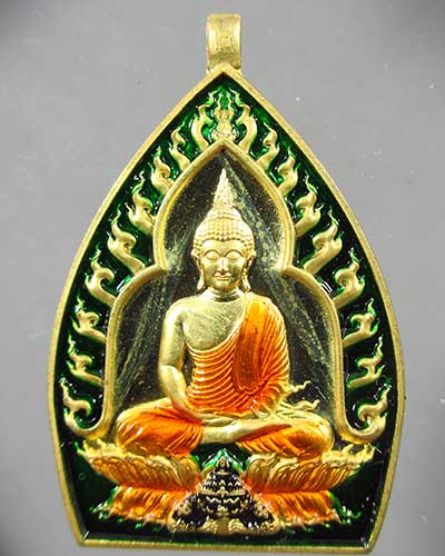 เหรียญเจ้าสัวปั้ม รวยพันล้าน พระอาจารย์สัญญา(คง)วัดกลางบางแก้ว เนื้อทองทิพย์ลงยาเขียว เลข 469 