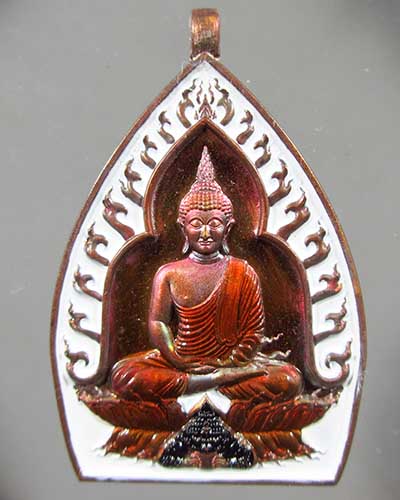 เหรียญเจ้าสัวปั้ม รวยพันล้าน พระอาจารย์สัญญา(คง)วัดกลางบางแก้ว เนื้อทองแดงรมรุ้งลงยาขาว เลข 303