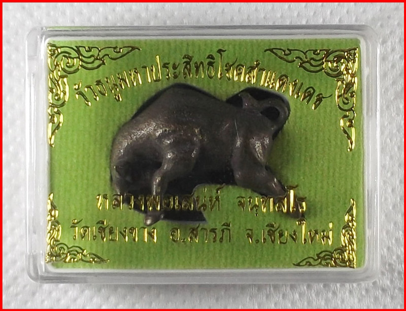 วัวธนูมหาประสิทธิโชคสำแดงเดช หลวงพ่อเสน่ห์ วัดเชียงขาง เชียงใหม่ ปี 2559 เนื้อสัตตะโลหะ หมายเลข 989