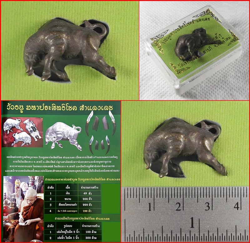 วัวธนูมหาประสิทธิโชคสำแดงเดช หลวงพ่อเสน่ห์ วัดเชียงขาง เชียงใหม่ ปี 2559 เนื้อสัตตะโลหะ หมายเลข 989