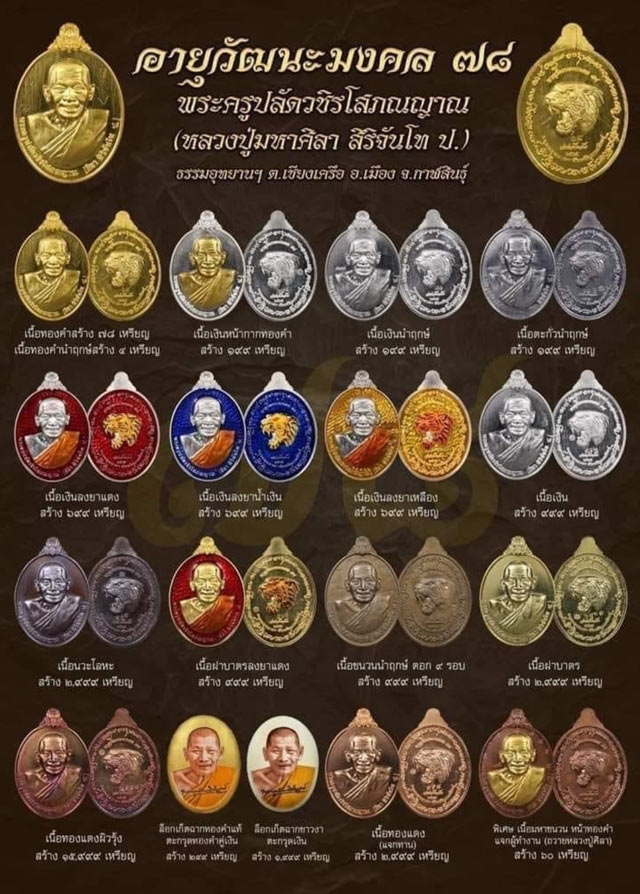 หลวงปู่มหาศิลา สิริจันโท รุ่นอายุวัฒนมงคล78 เนื้อทองแดง พร้อมกล่องเดิม