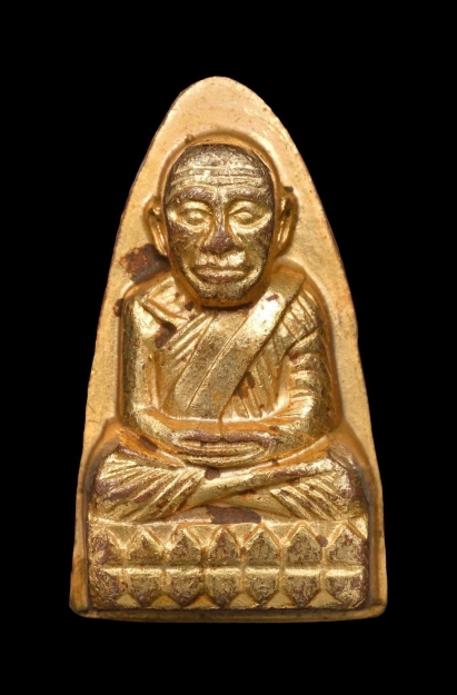 หลวงปู่ทวด พิมพ์หน้าโบราณ วัดช้างให้ ปี 2508 เนื้อกะไหล่ทอง พร้อมบัตรรับรองพระแท้