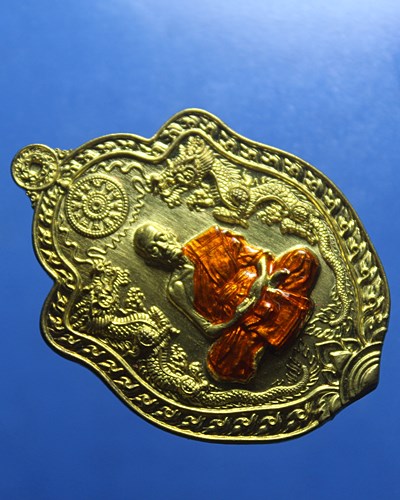 B051เหรียญมังกรปากน้ำโพธิ์ รุ่น เจ้าขุมทรัพย์ หลวงพ่อพัฒน์ เนื้อทองฝาบาตร ลงยา