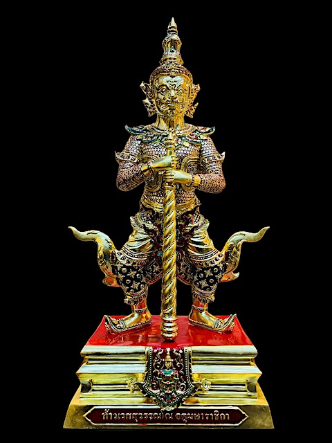 ท้าวเวสสุวรรณ ปลดหนี้ เนื้อทองเหลืองปิดทองลงยา วัดแค สุพรรณบุรี