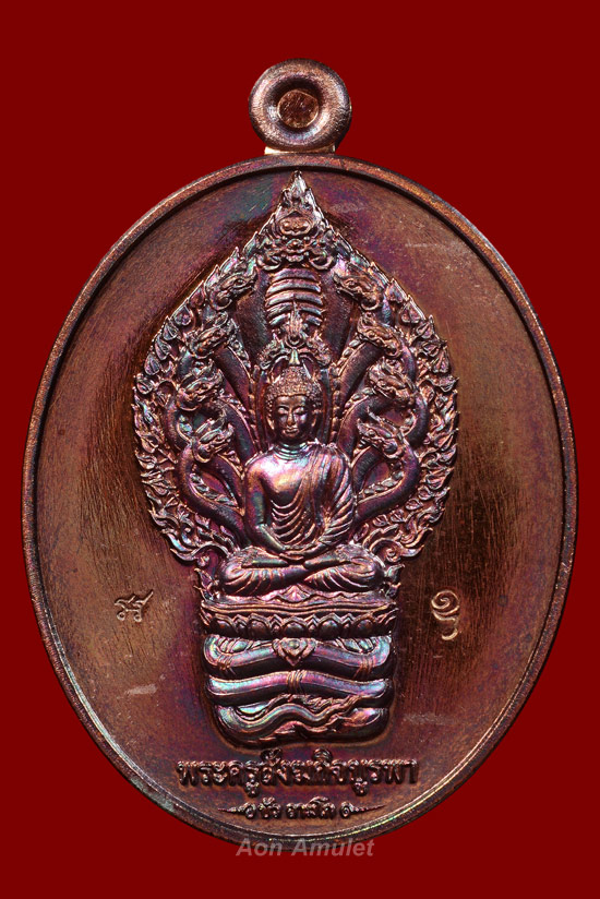เหรียญนาคปรกเนื้อทองแดงรมมันปู รุ่น มงคลมหาลาภ หลวงปู่บัว ถามโก วัดศรีบุรพาราม พศ.2559 หมายเลข 1607