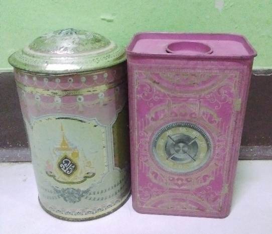 กระปุกออมสิน ของธนาคารออมสิน 2 ใบ งานสังกะสี เก่า 