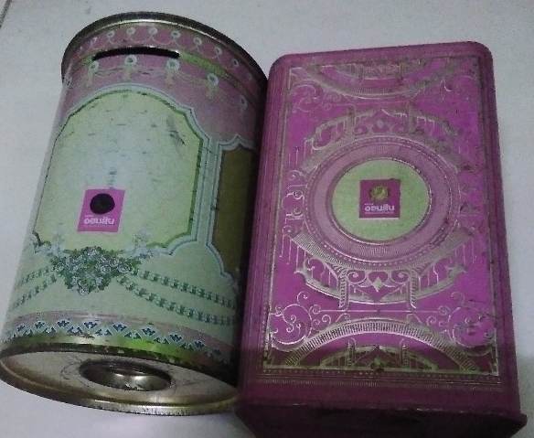 กระปุกออมสิน ของธนาคารออมสิน 2 ใบ งานสังกะสี เก่า 