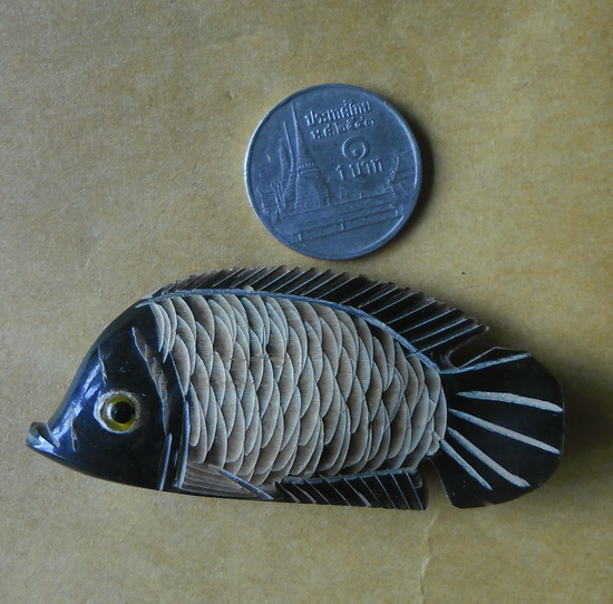 ปลาหมอแกะสลักจากเขาควาย ลงอักขระที่ท้องปลา เคาะเดียว