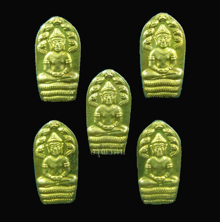 หลวงปู่โสฬส วัดโคกอู่ทอง พระนาคปรกใบมะขาม รุ่นจักรพรรดิ  เนื้อทองฝาบาตร เปิด 5 องค์