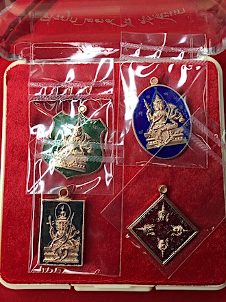 เหรียญพระพรหม เนื้อทองแดงลงยา ชุดกรรมการ 4 เหรียญ ที่รฤก 239ปี วัดสะแก พระนครศรีอยุธยา