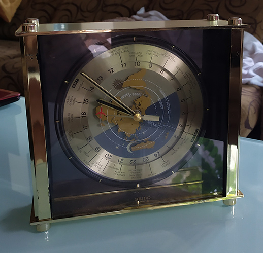 นาฬิกาตั้งโต๊ะวินเทจรุ่นเก่าหายาก SEIKO ของแท้ ตัว World Time ดูเวลารอบโลกได้ เครื่องไซโก้แท้