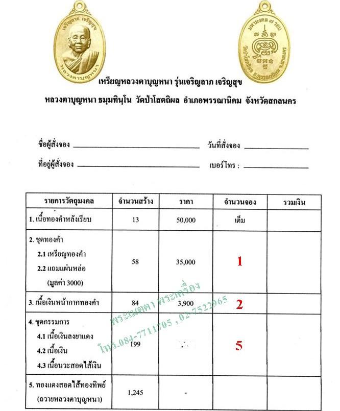 หลวงปู่บุญหนา วัดป่าโสตถิผล สกลนคร ปี2558เลข95รุ่นเจริญลาภ เจริญสุข เนื้อเงิน แยกจากชุดกรรมการ+กล่อง