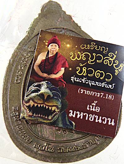 เหรียญพญาสี่หูห้าตา รุ่นเจ้าขุมทรัพย์ ครูบาสนอง วัดพระธาตุดอยเขาควายแก้ว จ เชียงราย เนื้อมหาชนวน