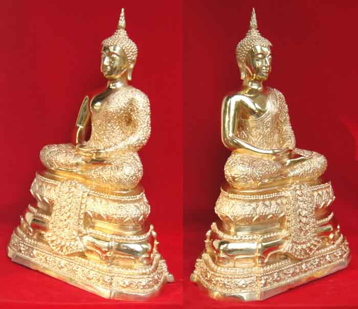พระแก้วมรกต ทรงเครื่องฤดูฝน เนื้อทองเหลืองขัดเงา ขนาดตั้งบูชาองค์ใหญ่ หน้าตัก 7 นิ้ว นิ้ว ฐานกว้าง 1