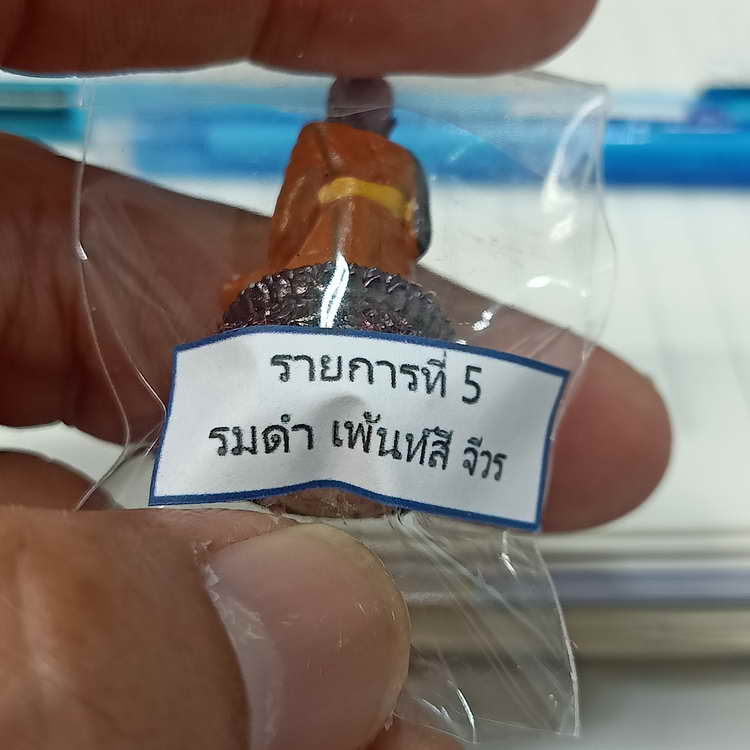 รูปหล่อฐานปูปลา รุ่นบารมี 88 หลวงพ่อรวย วัดมาบตาพุด จ.ระยอง องค์รมดำ เพ้นท์สี จีวร ตะกรุด 1 ดอก