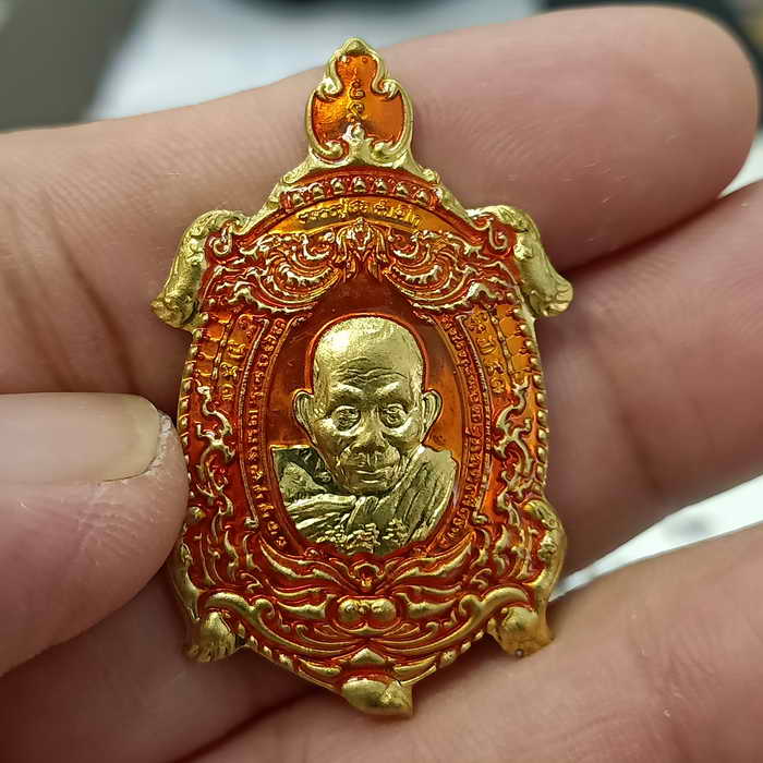 พญาเต่าพุทธศิลป์ เพชรนครพนม หลวงปู่สอ อายุ 113 ปี วัดโพธิ์ศรี จ.นครพนม ปี 2561 เนื้อทองฝาบาตร