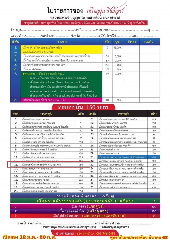 เหรียญเสมาชินบัญชร​ พ.ศ. ๒๕๖๓ หลวงพ่อพัฒน์ วัดห้วยด้วน จ.นครสวรรค์