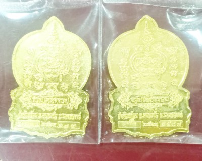 เหรียญนั่งพาน หลวงพ่อพัฒน์ ปุญญกาโม วัดห้วยด้วน นครสวรรค์ รุ่น รวยโคตรรวย เนื้อทองทิพย์ลงยา 2เหรียญ