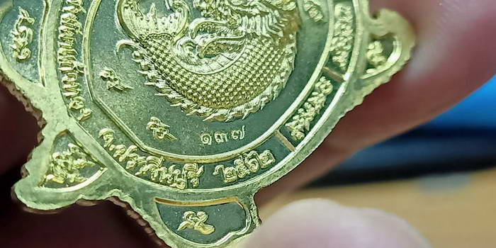 เหรียญพญาเต่า รุ่นชนะจน หลวงปู่บุญมา สำนักสงฆ์เขาแก้วทอง จ.ปราจีนบุรี ปี 2562 เนื้อกะไหล่ทอง ลงยา