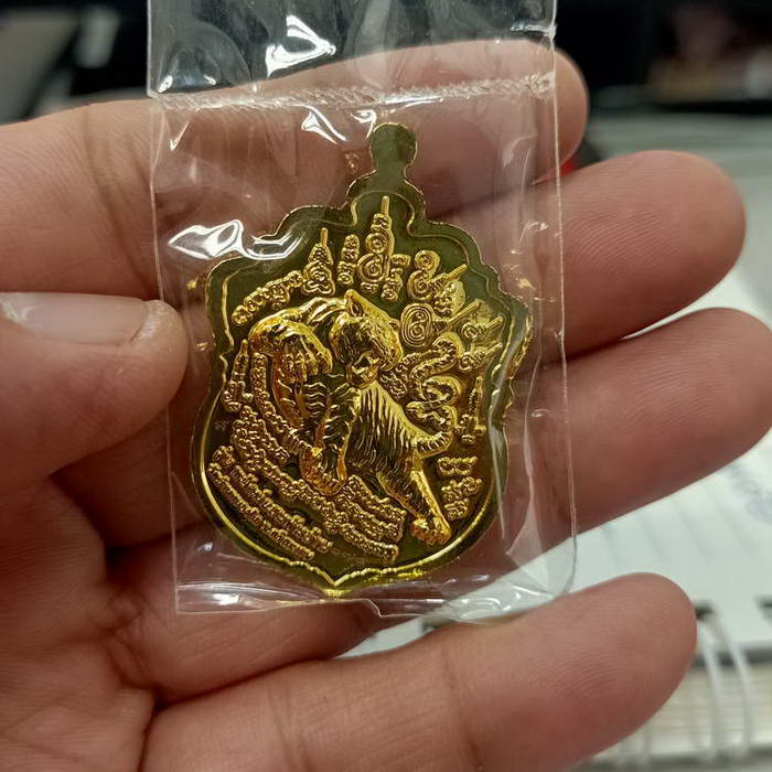 เหรียญเสมาหัวเสือ รุ่นพยัคฆ์แสนล้าน หลวงปู่แสน วัดบ้านหนองจิก จ.ศรีสะเกษ ปี 2562 เนื้อทองทิพย์กะไหล่