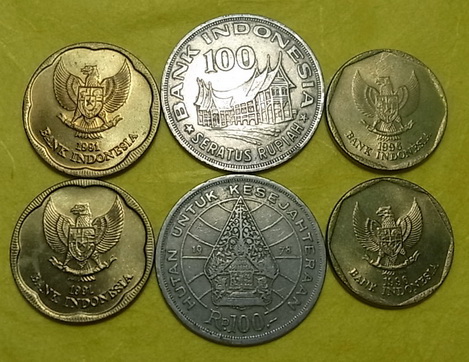 เงินอินโดนีเซีย คละรุ่น คละปี ทั้งหมด 6 เหรียญ