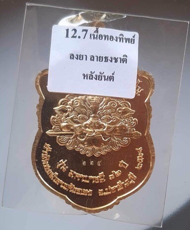 เหรียญเสือคาบดาบ หลวงปู่บุญมา สำนักสงฆ์เขาแก้วทอง ปราจีนบุรี เนื้อทองทิพย์ ลงยาธงชาติ เลข224